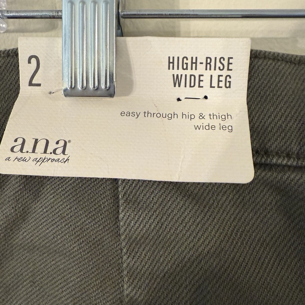 a.na. High Rise Wide Leg Denim Jeans Women's Sz 2 Hawthorne Olive‎ Pleats NWT - Picture 3 of 7